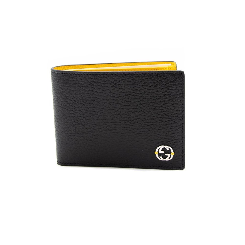 Gucci Black Trifold Wallet with Yellow Interior NEW IN BOX